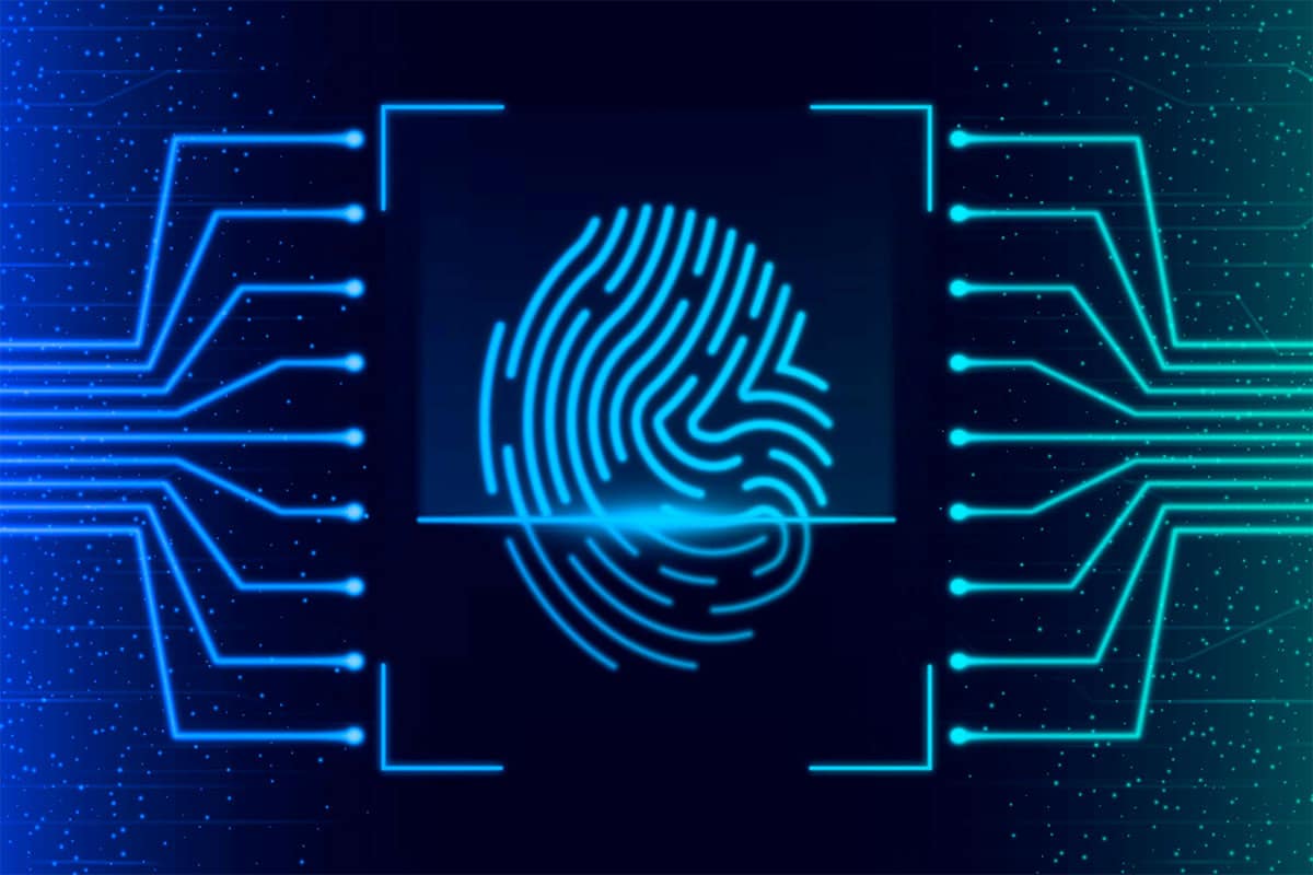 ai-in-communications-louise-cunningham-article-blog AI in communications blog cover showing a digital fingerprint with graphic overlays indicating technology