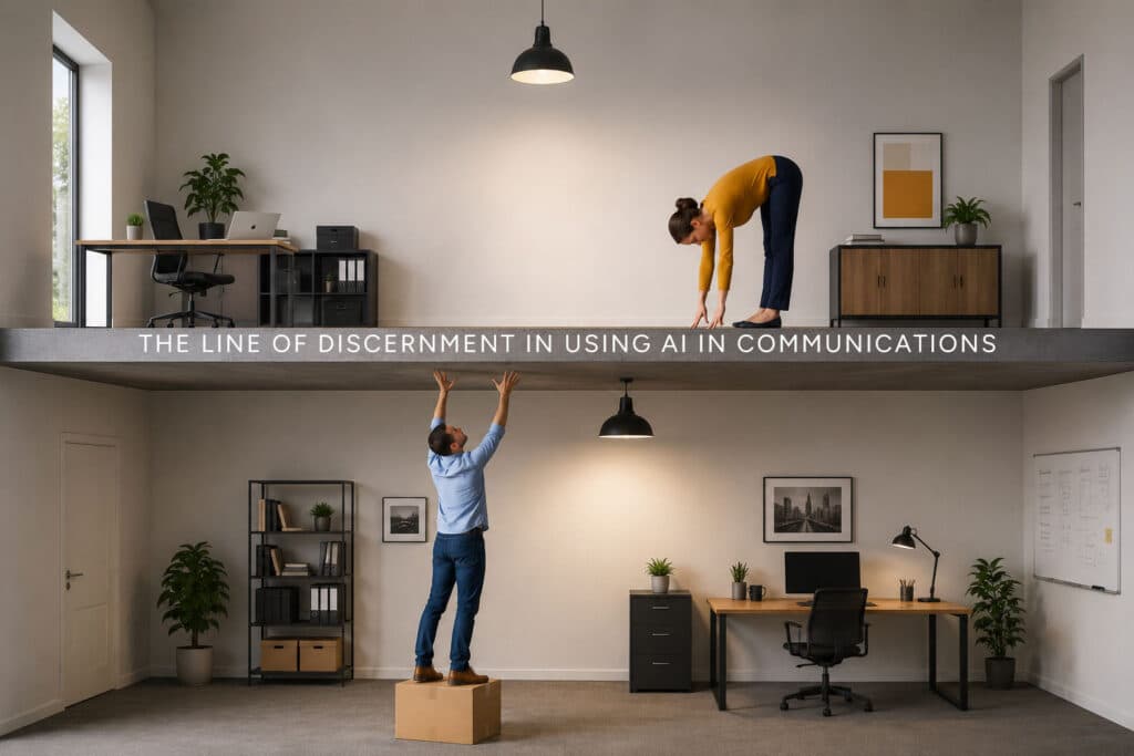 Illustration showing the line of ai discernment in internal communications as a conceptual idea