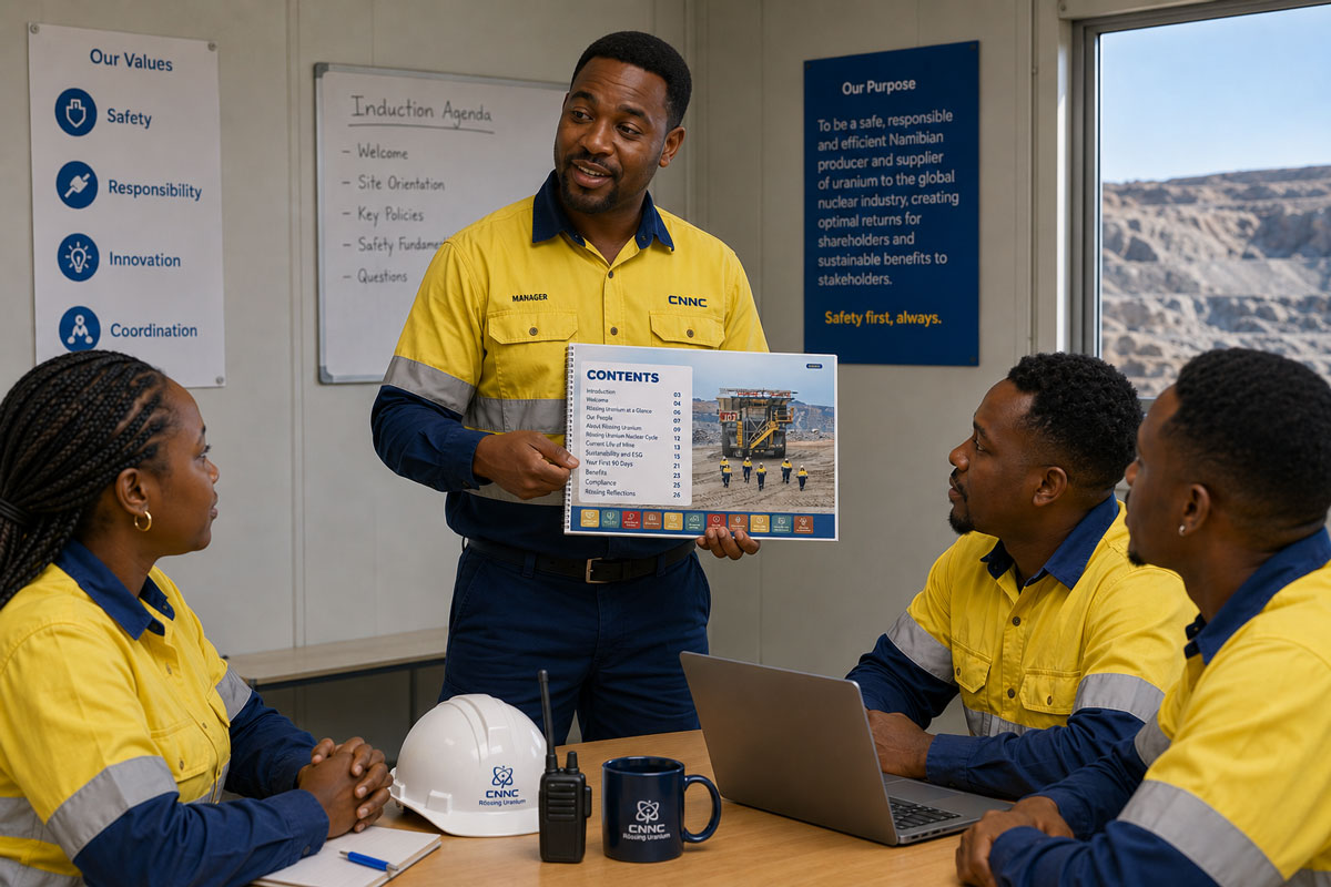 employer-branding-in-mining-onboarding-rossing-commskit Employer branding in mining showing an onboarding session for new employees